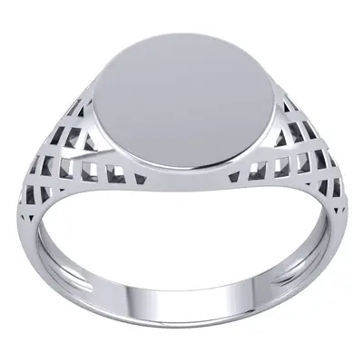 (T) Jewelco London Mens Platinum Plated Sterling Silver Basket Weave Round Signet Ring - GVR941