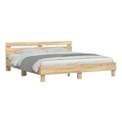 (sonoma oak, x cm) vidaXL Bed Frame with Headboard Bed Base Mattress Foundation Engineered Wood