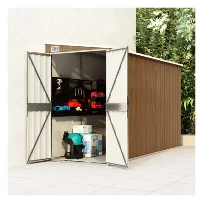 vidaXL Wall-mounted Garden Shed Brown Galvanised Steel Patio Tool Storage Shed