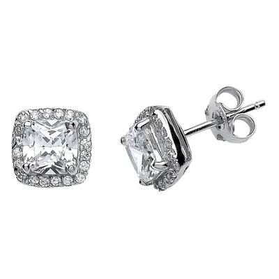 Jewelco London Ladies Sterling Silver Cushion Cubic Zirconia Halo Cluster Stud Earrings - GVE219