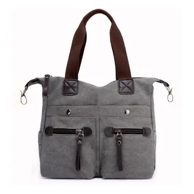 (Grey) Fashion Women Canvas Handbag Casual Shoulder Bag Pockets Large Capacity Vintage Crossbody