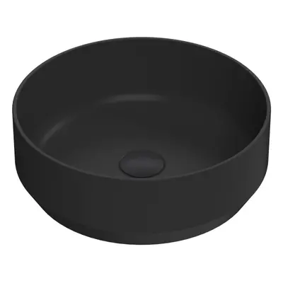 Round Matt Ceramic Countertop Vessel Without Overflow - 350mm - Matt Black