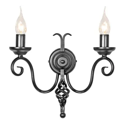 Twin Wall Light Medieval Feel Soft Cuerving Arms Swirl Finial Black LED E14 60W