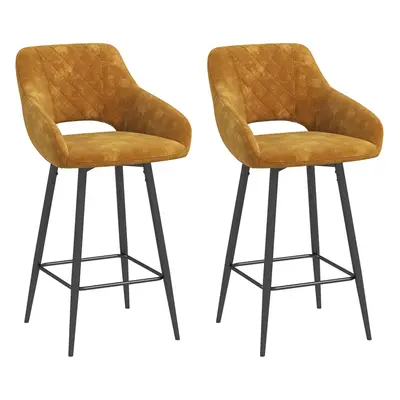 HOMCOM Bar Stools Set of 2, Velvet-Touch Fabric Counter Height Bar Chairs Brown