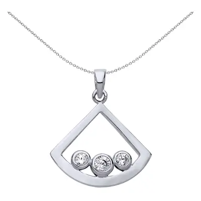 Jewelco London Ladies Sterling Silver Cubic Zirconia Fan Cone Trilogy Pendant Necklace inch - GV