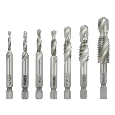 7pcs M3-M12 Combination Drill Tap Bit Set HSS Deburr Countersink Drill Bits 1/4 Inch Hexagon Sha