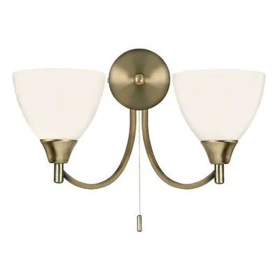 Dimmable LED Twin Wall Light Antique Brass & Frosted Glass Curved Lamp Lighting