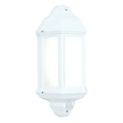 IP44 Outdoor Wall Light Matt White Frosted Traditional Lantern PIR Motion Lamp