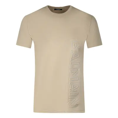 (M) Balmain Brand Embossed Logo Sand T-Shirt