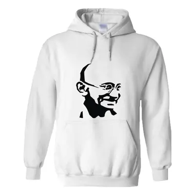 (5XL) Mahatma Gandhi Indian Hero Mens White Hoodie Basic Hooded Sweat Sweater