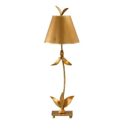 Table Lamp Gold Silver Leaf Column Tapered Shade Finial Gold Leaf LED E27 60W