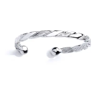 Jewelco London Boys Sterling Silver Barked Rope Link ID Torque Baby Bangle Bracelet - BN62