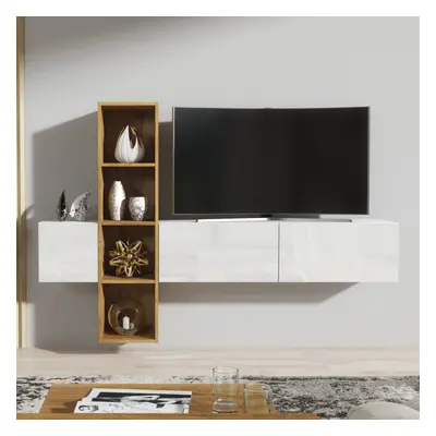 TV Unit cm Creative Furniture - Oak & White Gloss Doors