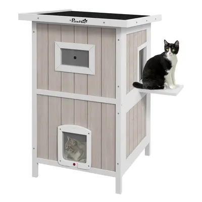 PawHut Outdoor Wooden Cat House w/ Removable Bottom, Escape Doors, for Cats