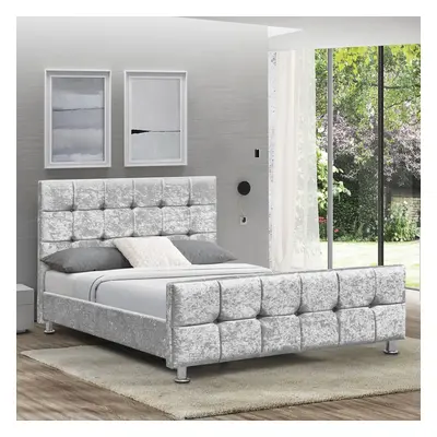 (Crushed Velvet Silver, King Size) Valentina Bed Frame Upholstered Padded Velvet