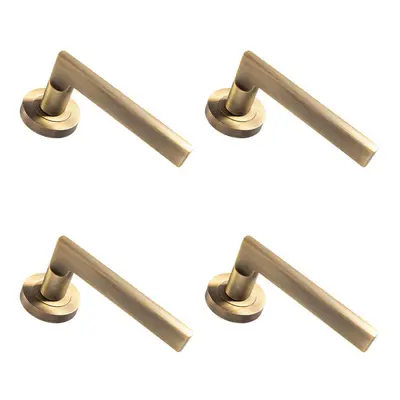 4x PAIR Straight Plinth Mounted Lever on Round Rose Concealed Fix Antique Brass