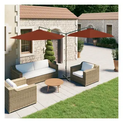 vidaXL Double Parasol with Steel Pole Terracotta cm Outdoo Parasol Canopy