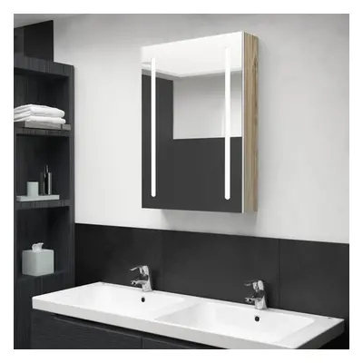 vidaXL LED Bathroom Mirror White and Oak Medicine Cabinet Furniture Vanity