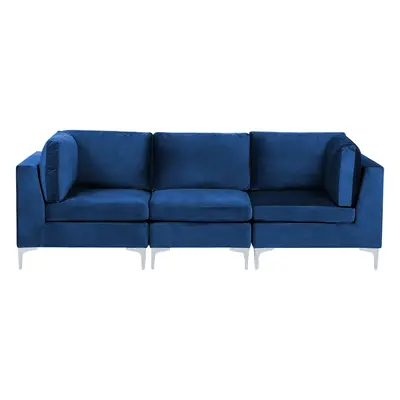 3 Seater Modular Velvet Sofa Blue EVJA