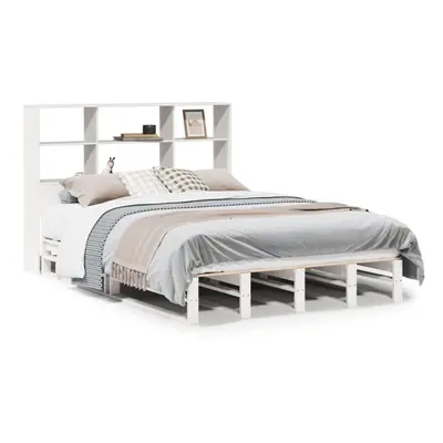 vidaXL Bookcase Bed without Mattress Bed Base White 140x190 cm Solid Wood