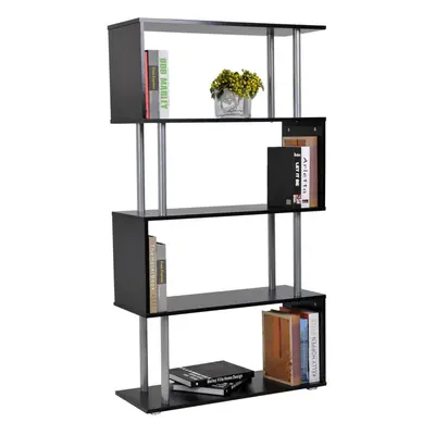 Homcom 4-Tier S-Shaped Bookcase | Black Room Divider Shelves