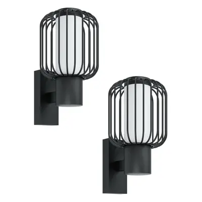 2 PACK IP44 Outdoor Wall Light Black Zinc Steel Cage 1x 28W E27 Porch Lamp