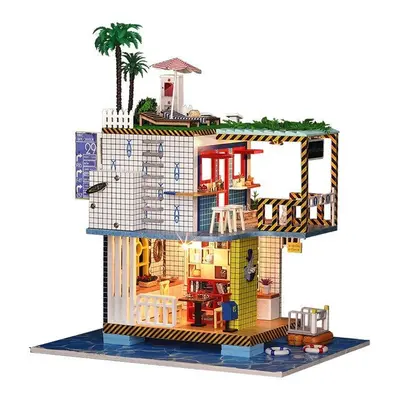 Doll House DIY Sea Post Station Miniature Furnish With Cover Music Movement Gift Decor Toys