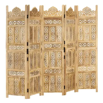 vidaXL Solid Mango Wood Hand carved 5-Panel Room Divider 200cm Privacy Screen