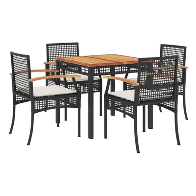 vidaXL Garden Dining Set Piece with Cushions Outdoor Chair Black Poly Rattan