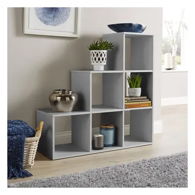 Cube Shelf Step Style Storage Bookcase Wooden Display Staircase Grey