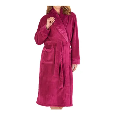 (Raspberry, - UK 24/26) Slenderella Womens Shawl Collar Waffle Detail Fleece Dressing Gown