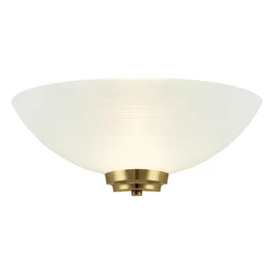 Dimmable LED Wall Light Antique Brass White Line Pattern Glass Shade Dome Lamp