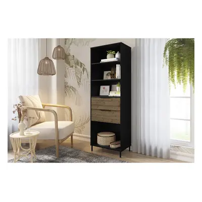 Seconique Madrid Drawer Shelf Bookcase Shelving Unit - Black & Acacia Effect