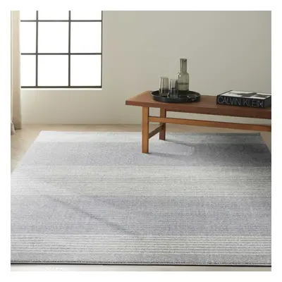 (Large 160x221cm) Calvin Klein Stripe Designer Rugs CK001 River Flow RFV06 in Blue Grey