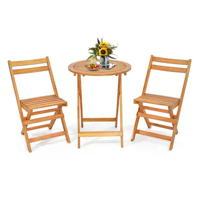 3 Pieces Folding Patio Bistro Set with Slatted Tabletop Back & Seat