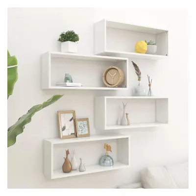 vidaXL 4x Wall Shelves White Chipboard Wall-Mounted Floating Hanging Shelf