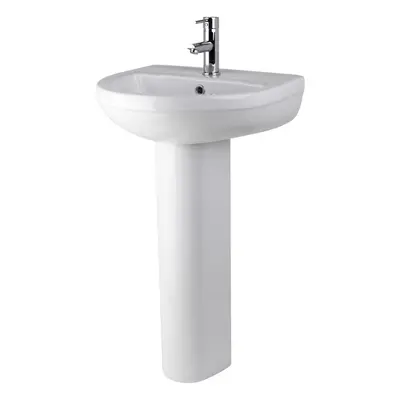 Round One Tap Hole Ceramic Basin & Full Pedestal - 500mm