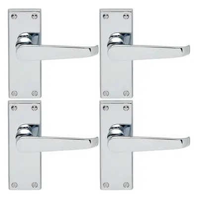 4x Straight Victorian Lever on Rectangular Latch Backplate Handle Chrome