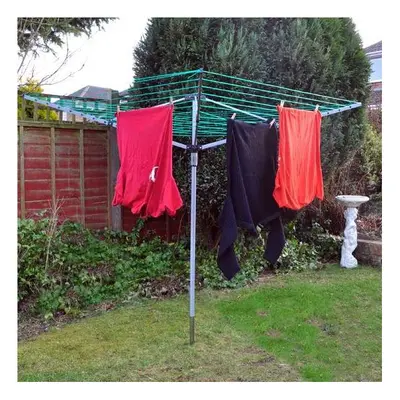 4 Arm Rotary Garden Washing Line Clothes Airer Dryer Ground Spike 40M + Cover UK