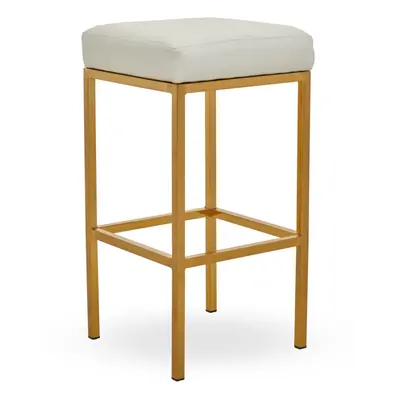 Premier Housewares Baina White Pu And Gold Finish Bar Stool