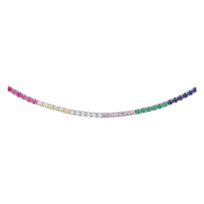 Jewelco London Ladies Sterling Silver Rainbow CZ Claw Alternating Rainbow Tennis Necklace 2mm + 