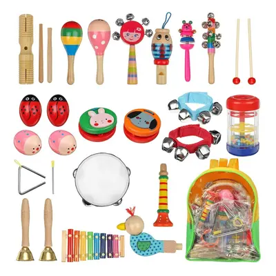 24PCS Musical Percussion Instrument Set,Toddler Musical Education Instruments Toys Wooden Percus