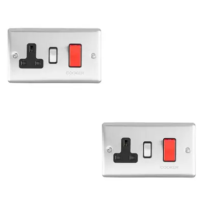 2 PACK 45A DP Oven Switch & Single 13A Switched Power Socket SATIN STEEL & White