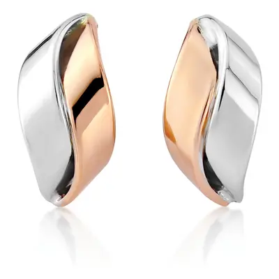 Jewelco London Ladies 9ct White Pink Rose Gold Wavy Ribbon Stud Drop Earrings x 15mm - SENR02484