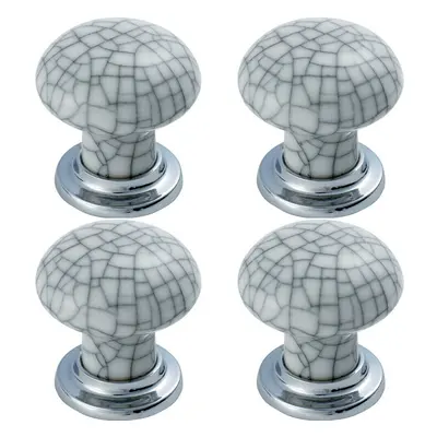 4x Porcelain Mushroom Cupboard Door Knob Glaze Design Polished & Matt Chrome