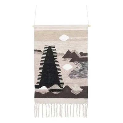 Cotton Wall Hanging with Tassels Beige and Black SANGAR