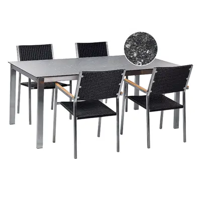 Garden Dining Set COSOLETO/GROSSETO Tempered Glass Granite Effect 180x90x75 cm Black