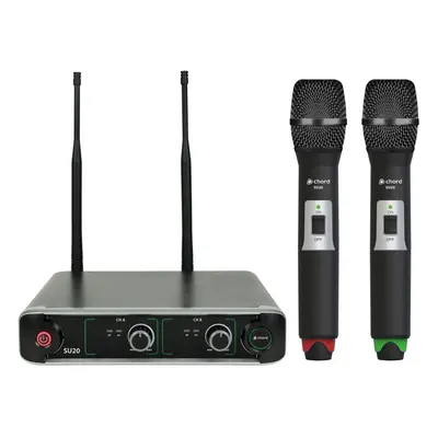 SU20 Compact Dual UHF Microphone Sets - Handheld Red + Green - SU20-H-RG