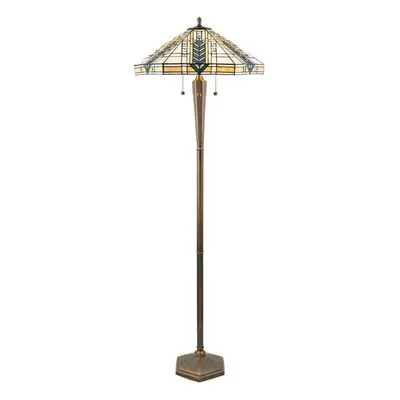 1.6m Tiffany Multi Light Floor Lamp Antique Brass & Stained Glass Shade i00021