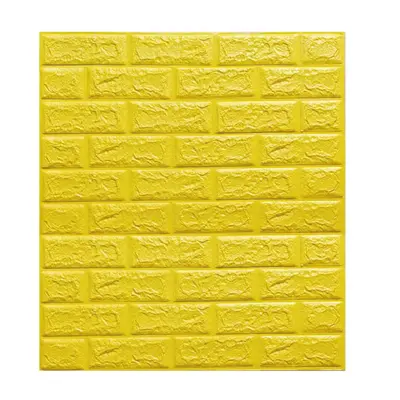 (Yellow) 3D Brick DIY Wall Sticker Self-adhesive Waterproof Panels Wallpaper Decal 3D Brick Patt